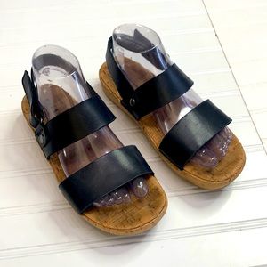 Korks Sz 8 BLACK Grandpa Sandals Shoes Stacked PLATFORM Leather Ankle Strap